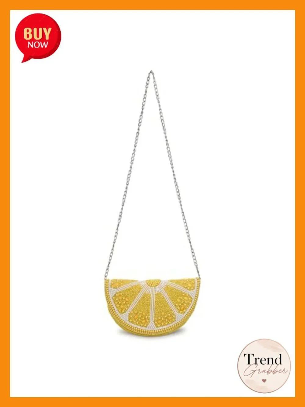 Beaded Lemon Slice Clutch Purse with Chain Strap, Novelty Fruit Design